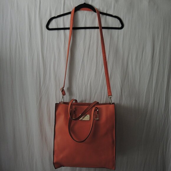 bebe Orange Tote Bag with Short Handles & Crossbody Strap 13" x 13" x 4" New? - Picture 1 of 16